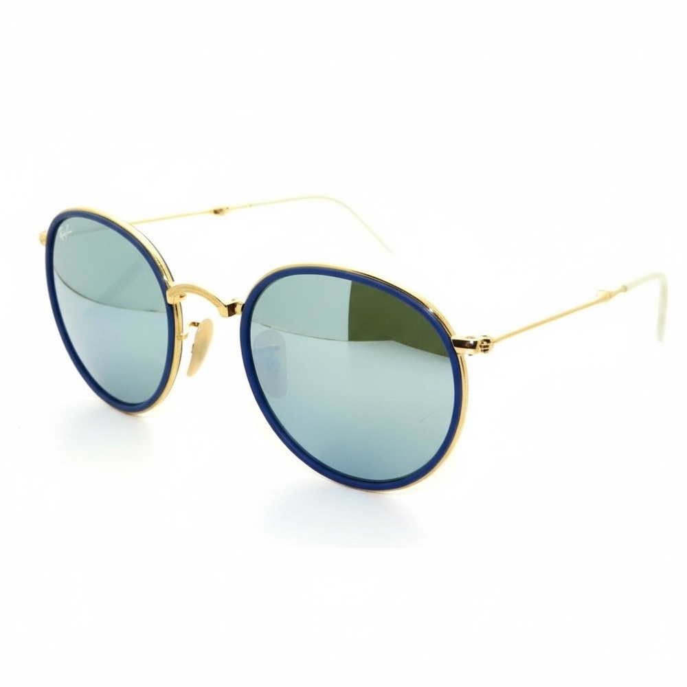 Ray Ban Folding Gold and Blue Round Sunglasses